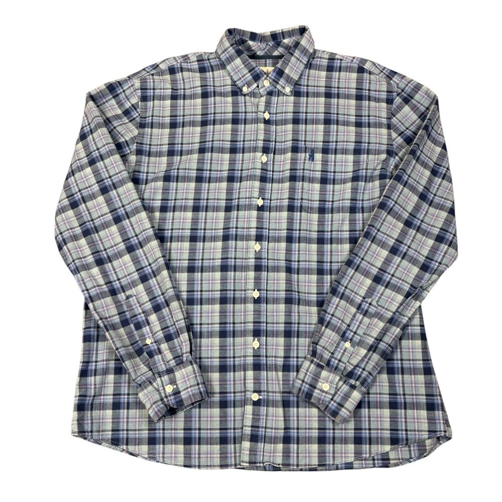 Johnnie-O Hangin Out Long Sleeve Plaid Flannel Button Down Shirt Men's XL Blue
